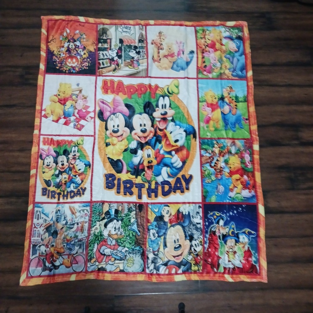 Disney Mickey Mouse Winnie the Pooh Happy Birthday Fleece Throw Blanket 60x50